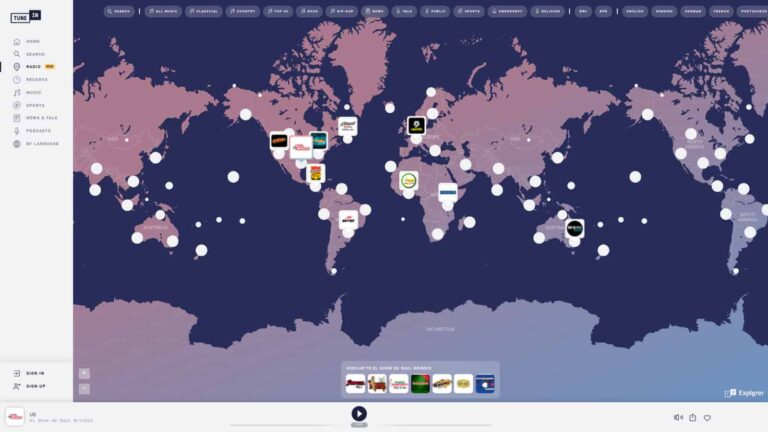 TuneIn Explorer helps users find radio channels around the globe