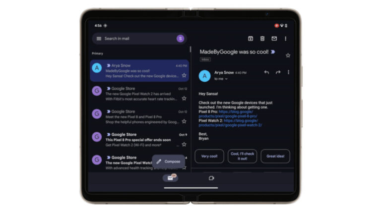 Google adds more functionality to Gmail on tablets and foldable phones